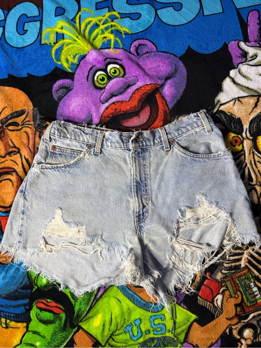 Levi's Light Wash Distressed High-Waist Denim Shorts